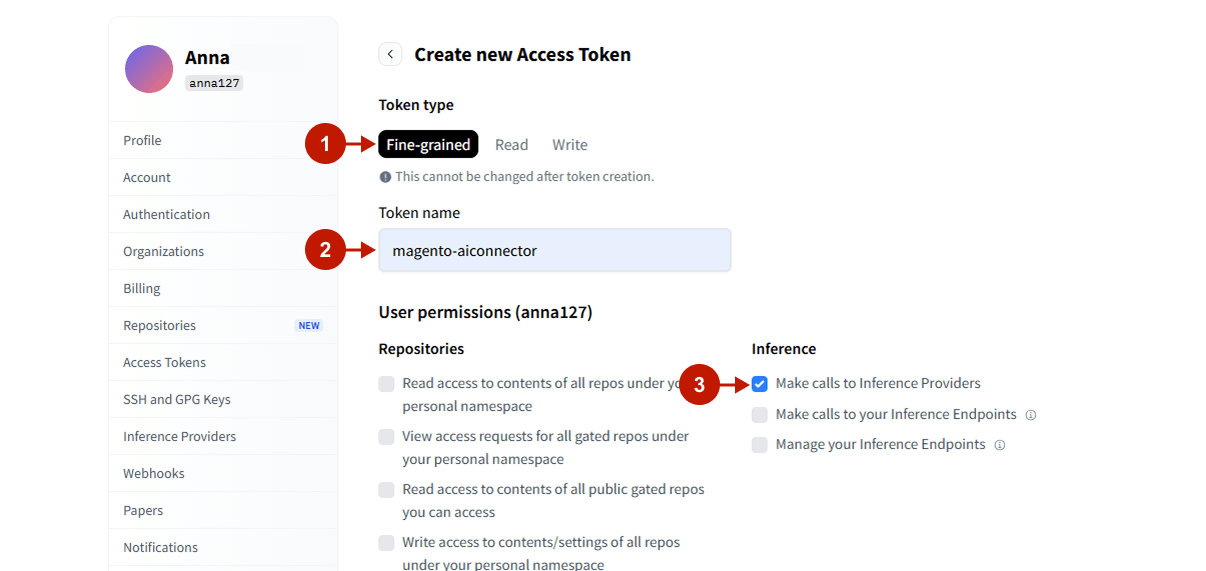 Hugging Face API Key: Create a Fine-grained token