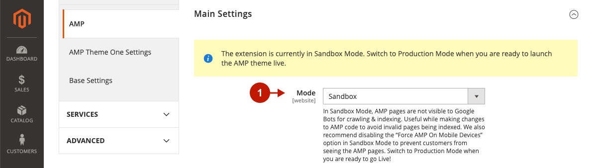Magento 2 AMP Extension Main Settings 1