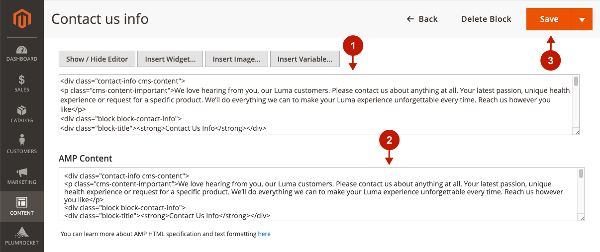 Editing AMP Content for Magento 2 CMS Blocks