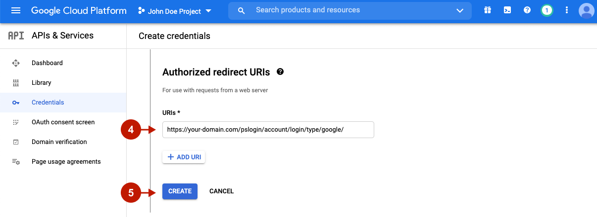 Configuring Authorized redirect URLs in Google Cloud Platform