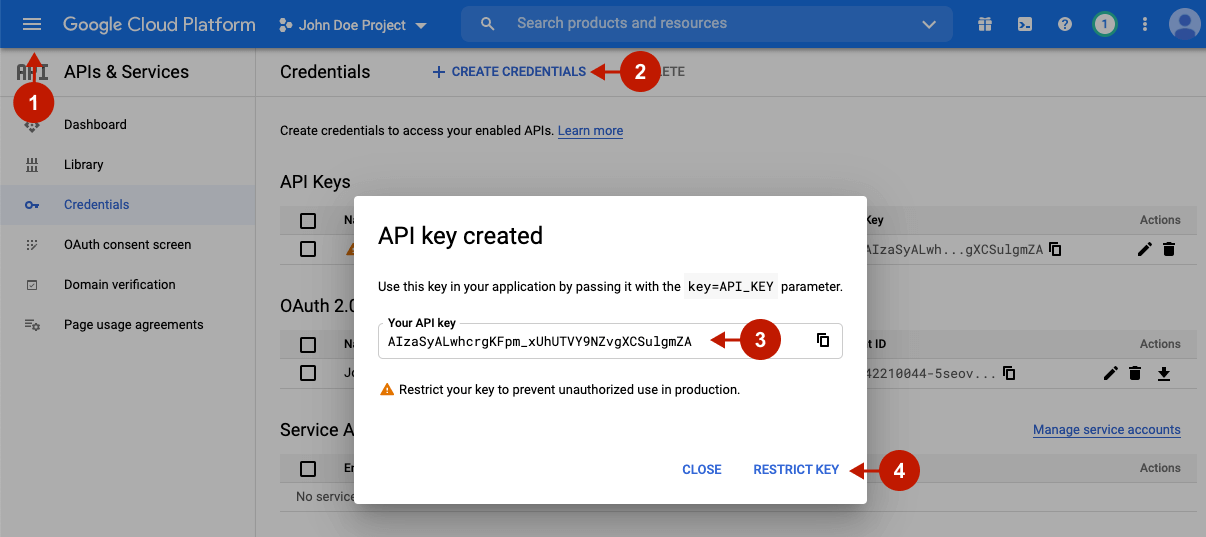Creating API Keys Google Cloud Platform