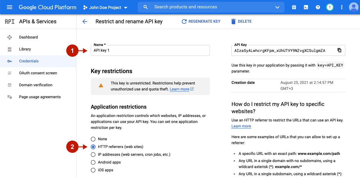 Restricting API Keys in Google Cloud Platform - Application Restriction