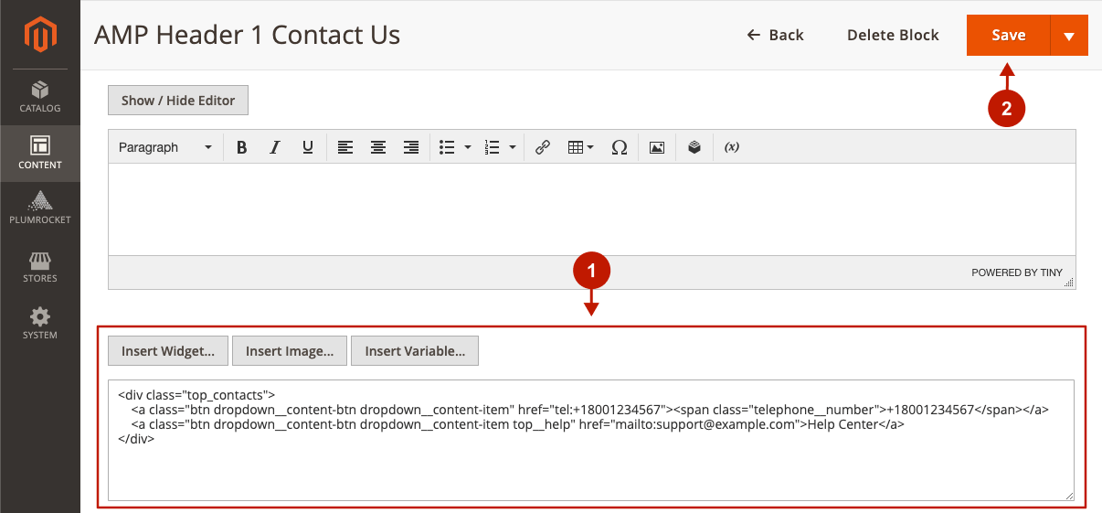 Magento 2 AMP Extension - editing Contact Us block for AMP header