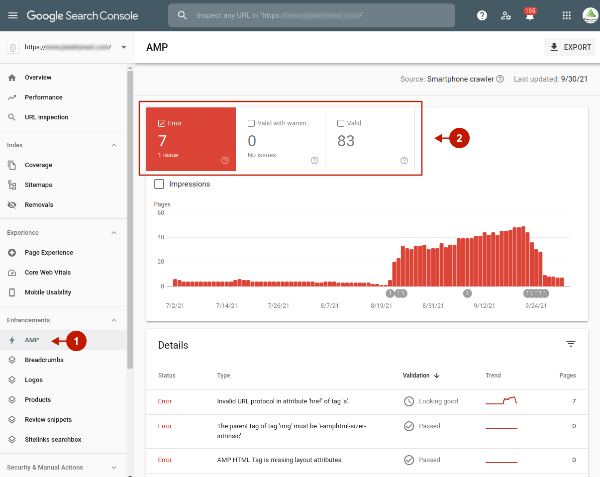 Validating AMP Pages using Google Search Console