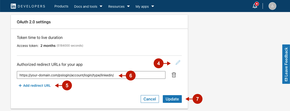 Configuring LinkedIn OAuth 2.0 settings