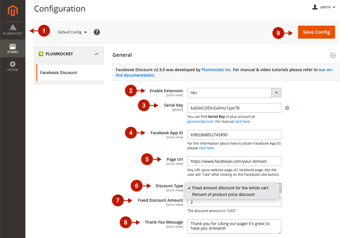 Magento 2 Facebook Like Discout Configuration