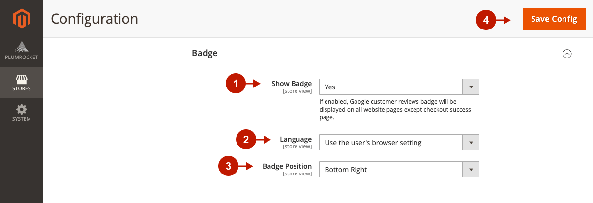 Magento 2 Google Customer Reviews extnesion configuration - Badge