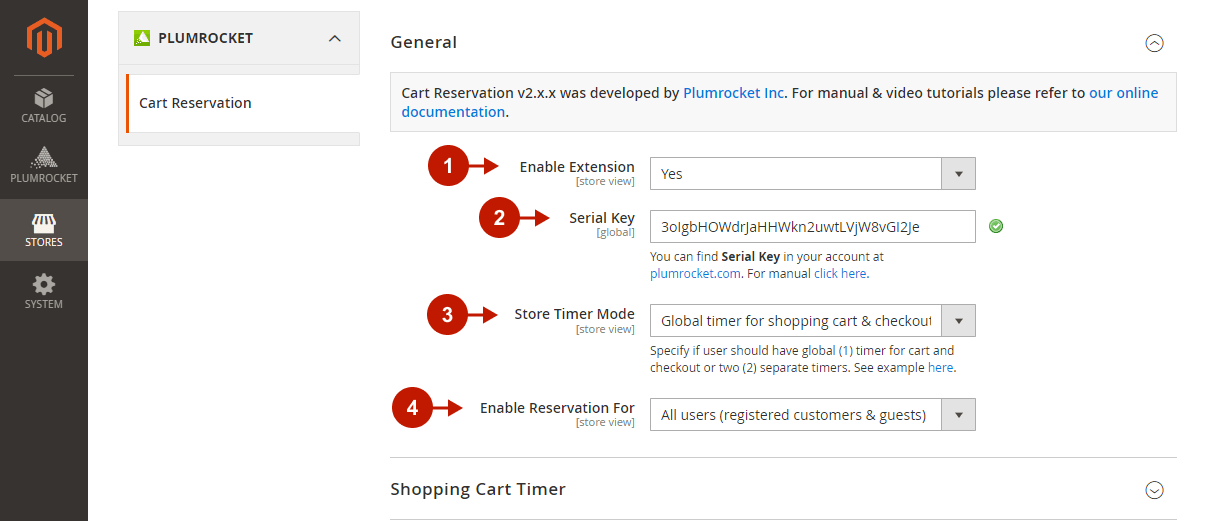 Magento 2 Cart Reservation extension - Configuration - General Settings 