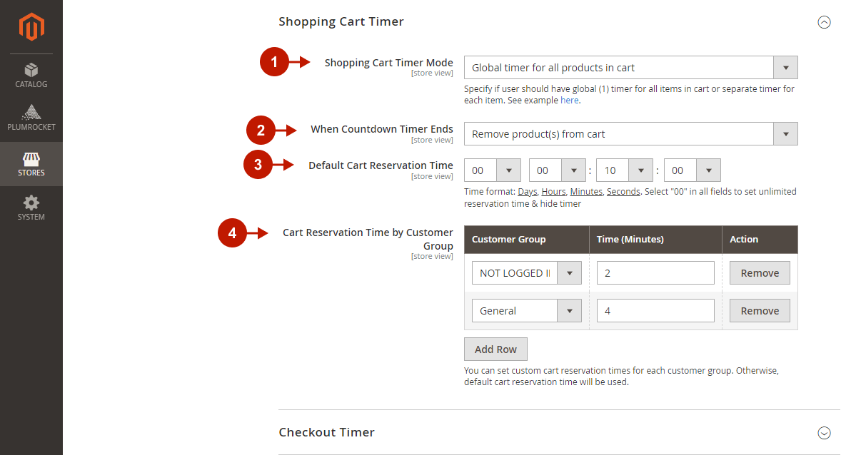 Magento 2 Cart Reservation extension - Configuration - Checkout Timer Settings 