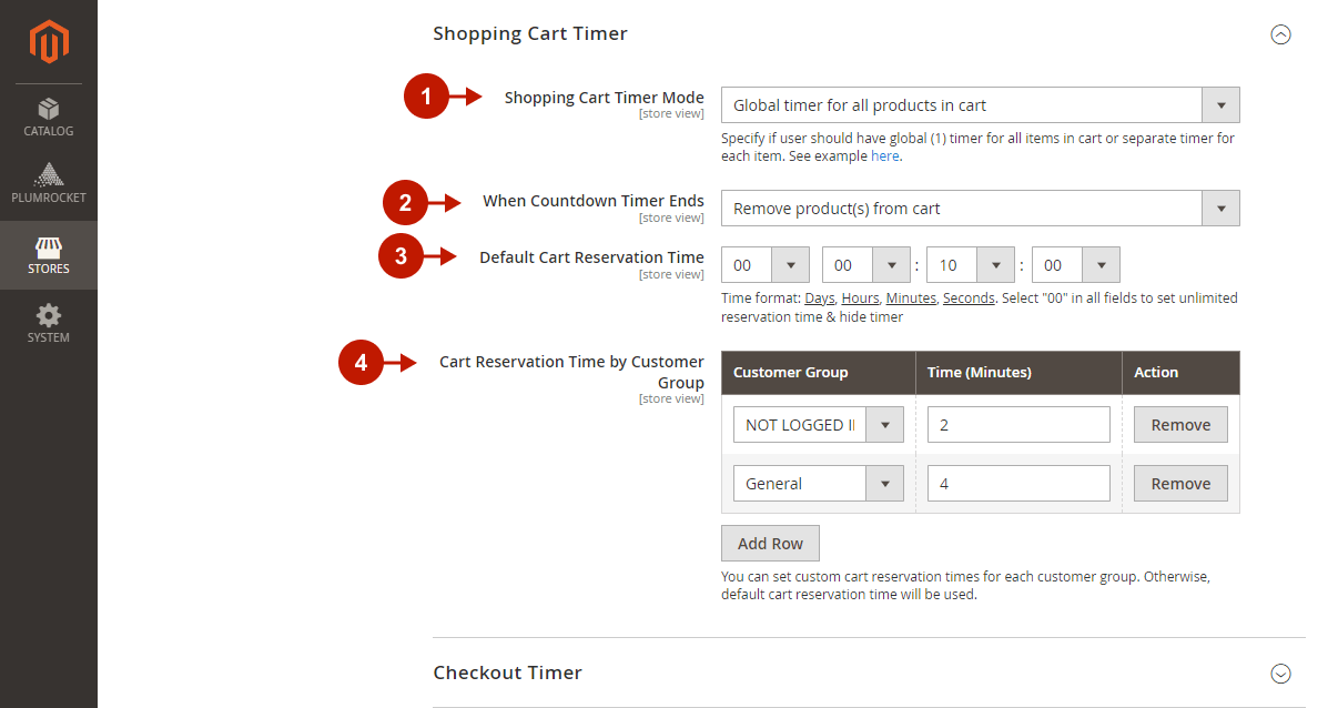 Magento 2 Cart Reservation extension - Configuration - Checkout Timer Settings