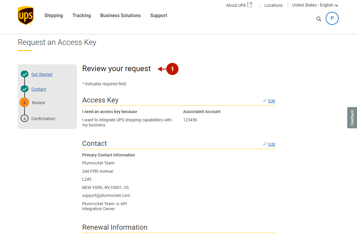 Requesting UPS API Access Key - 15