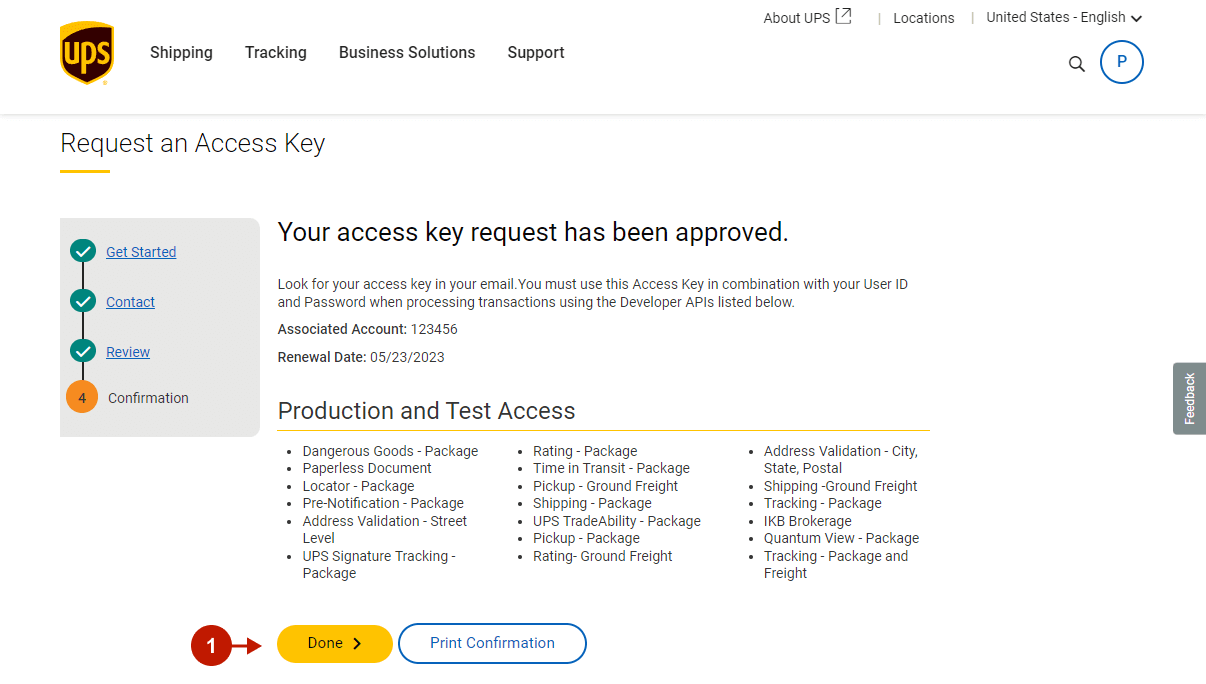 Requesting UPS API Access Key - 16