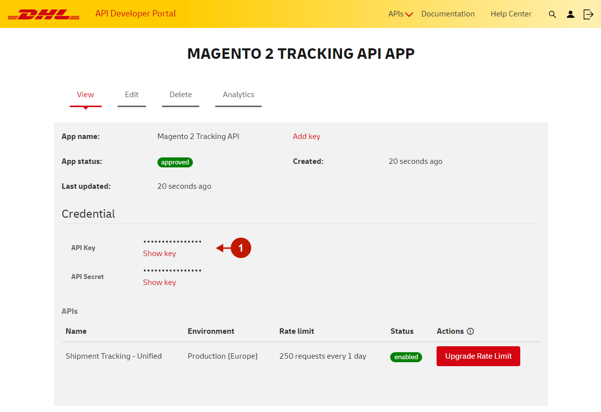 Magento 2 DHL Integration - Setting up DHL shipment tracking API - 5