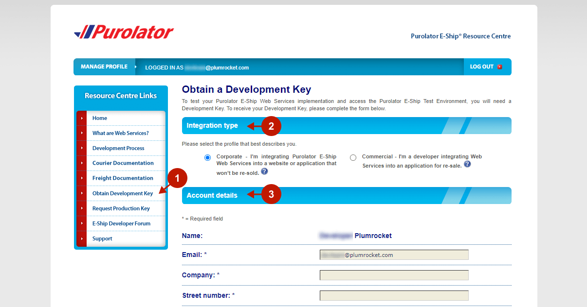 Magento 2 Purolator Shipping Tracking Integration - Obtaining Development Key