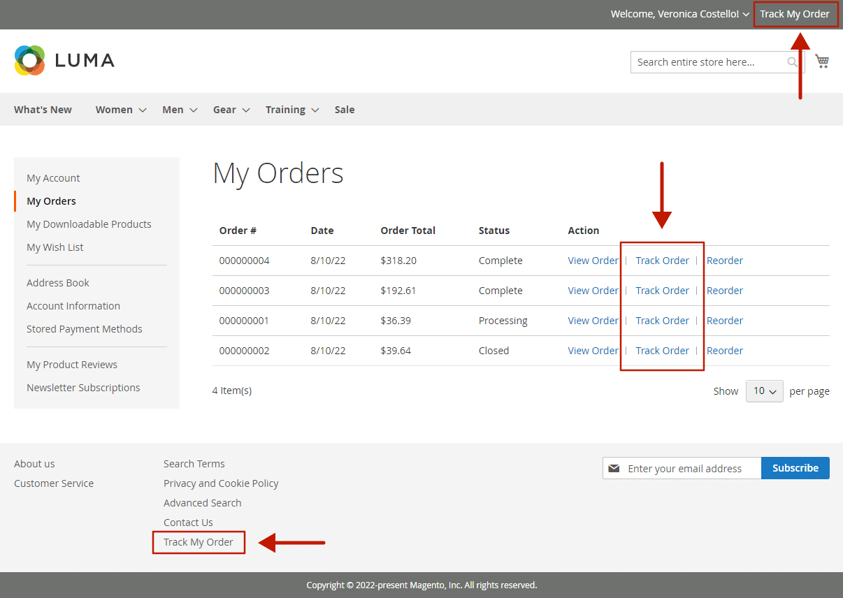 Magento 2 Order Status & Shipping Tracking extension - Track My Order link on the frontend