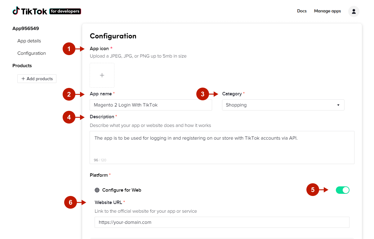 Magento 2 TikTok Login Integration - Setting Up applicaiton 3