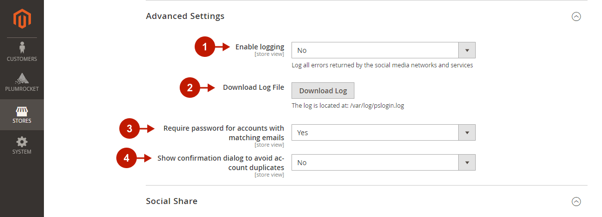 Magento 2 Social Login Pro extension configuration - advances settings