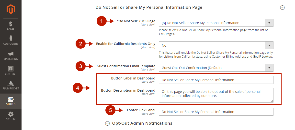 Magento 2 CCPA & CPRA extension configuration - Do Not Sell or Share My Personal Information page
