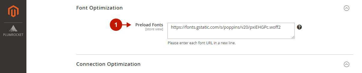Magento 2 Google Page Speed Optimizer Extension Configuration - Font Preloading