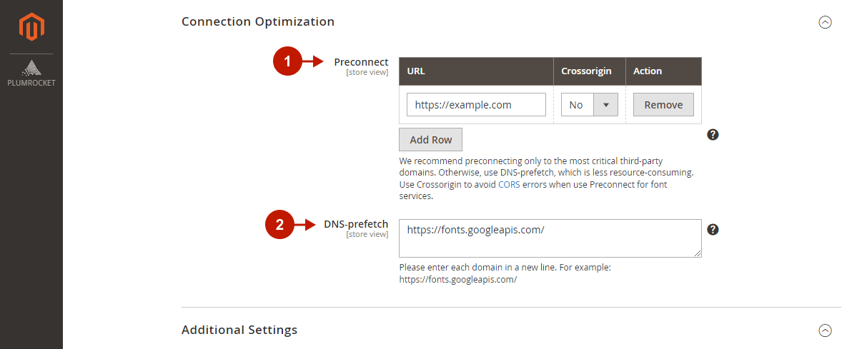 Magento 2 Google Page Speed Optimizer Extension Configuration - Preconnect & DNS-Prefetch