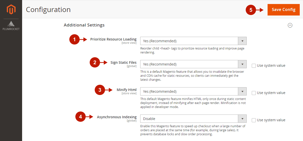 Magento 2 Google Page Speed Optimizer Extension Configuration - Additional Settings