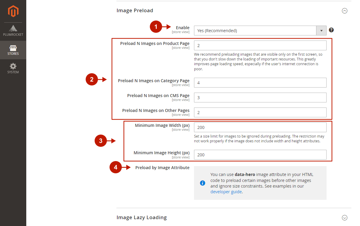 Magento 2 Google Page Speed Optimizer Extension Configuration - Image Preload