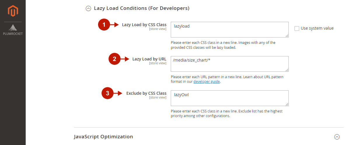 Magento 2 Google Page Speed Optimizer Extension Configuration - Lazy Load Image Conditions