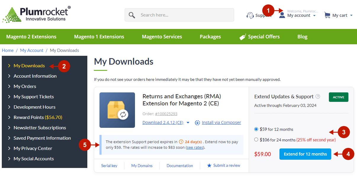 Extend Plumrocket Magento Support Period