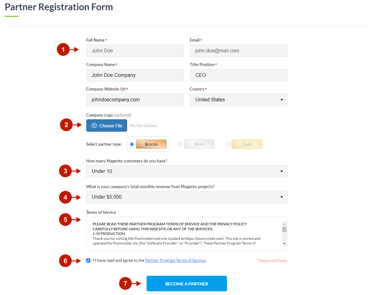 Plumrocket Partner Registration form