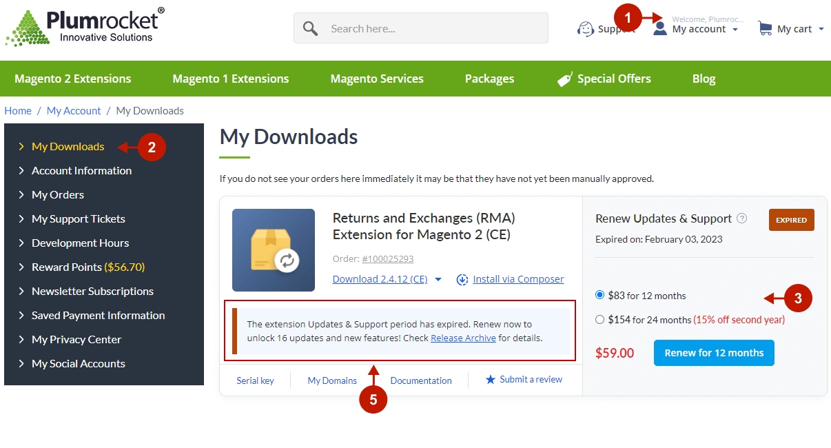 Renew Plumrocket Magento Support Period