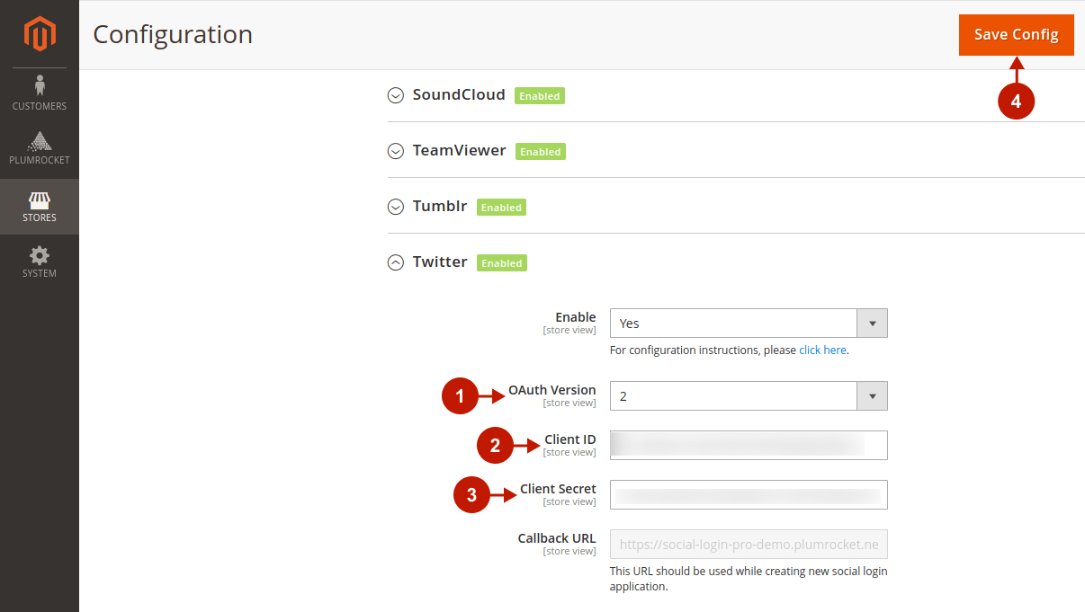 Magento 2 login with Twitter - extension configuration