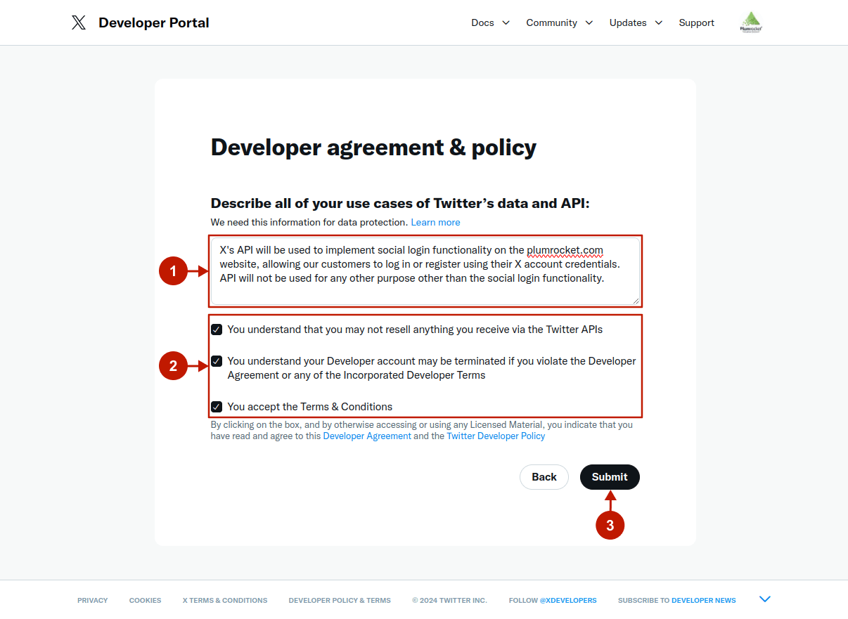Twitter Developer Account agreemet & policy