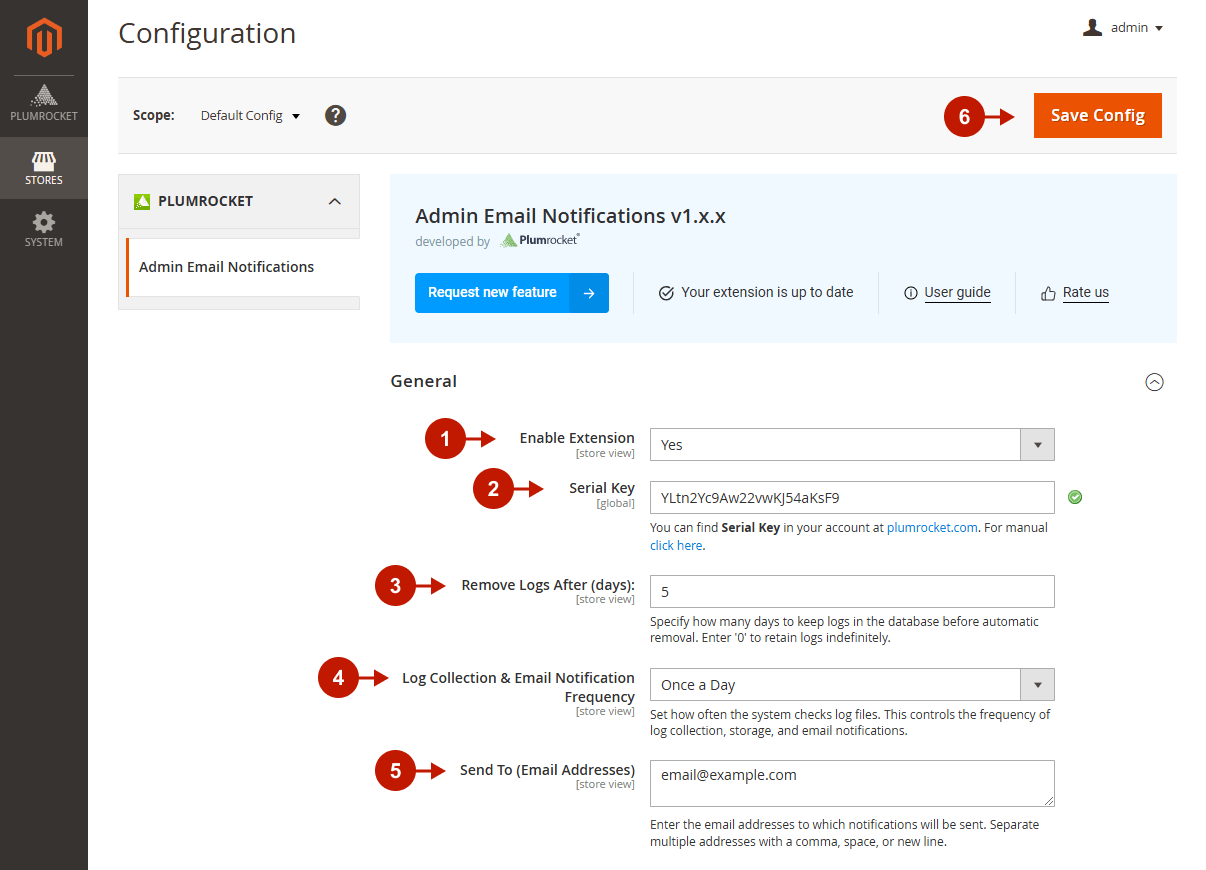 Magento 2 Admin Email Notififcations Extension - General Configurations