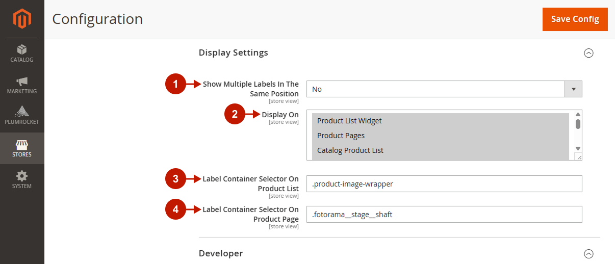 Magento 2 product labels extension configuration display settings