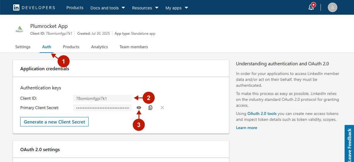 Getting LinkedIn application credentials