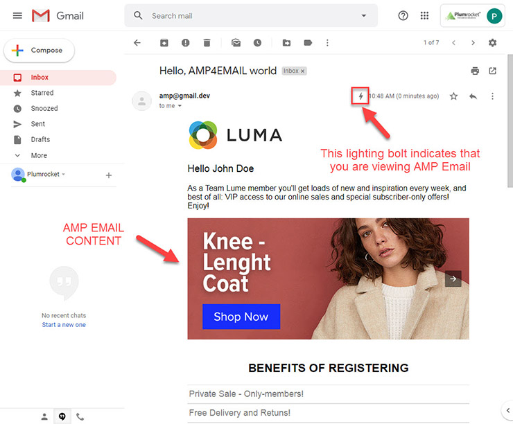 Gmail  AMP Email Content example