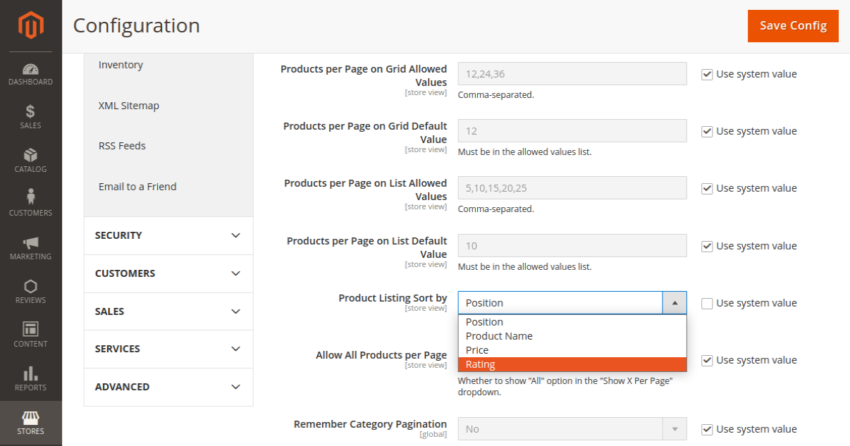 How to Make “Rating” the Default Sort Option — global configurations