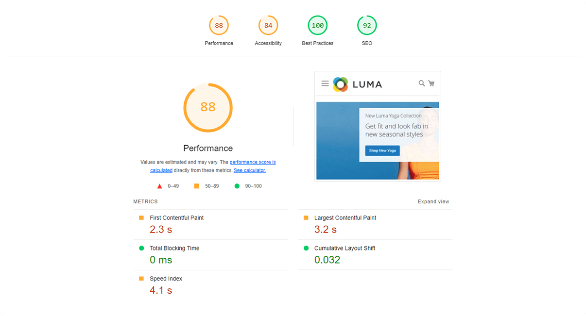 Hyvä VS Luma Performance on Mobile Devices: Luma's Homepage 