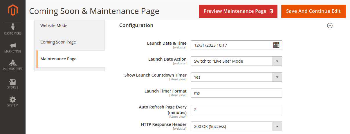 How to Manage & Improve Magento 2 Maintenance Page — Configure & Preview Your Maintenance Page — "Configuration" tab