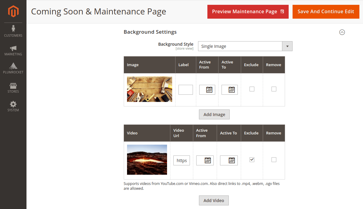 How to Manage & Improve Magento 2 Maintenance Page — Configure & Preview Your Maintenance Page — "Background Settings" tab