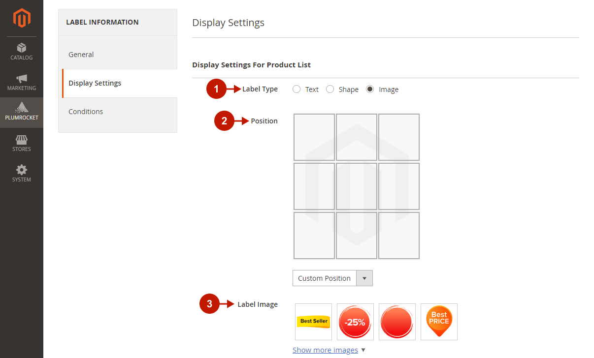 Create a Magento 2 Sale Label: General Configuration: Configure the Visual of the Sale Label —  Step 1-3