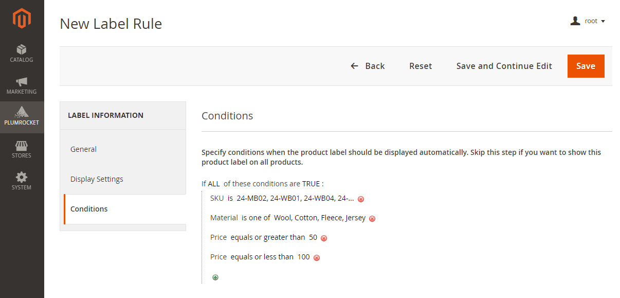 Configure Magento 2 Sale Label Conditions: Display Label for a Specific Product