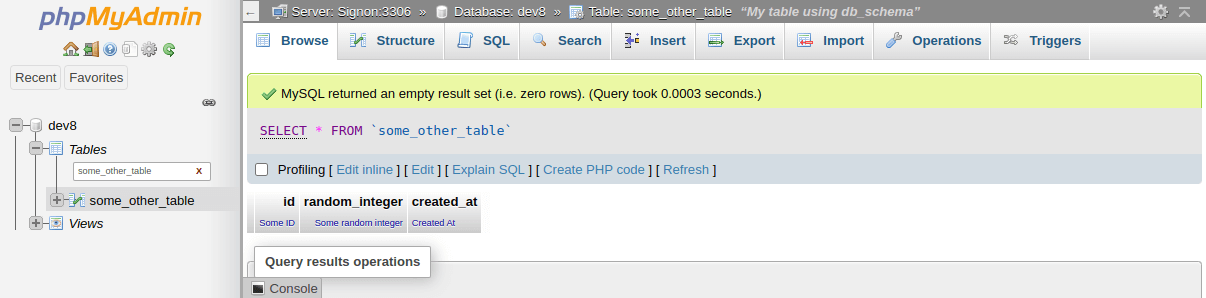 Create a New Table with db_schema.xml: the Result of the Executed Command