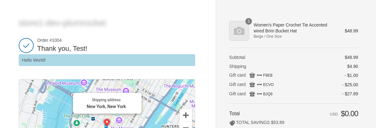 How the custom Shopify thank you page looks like