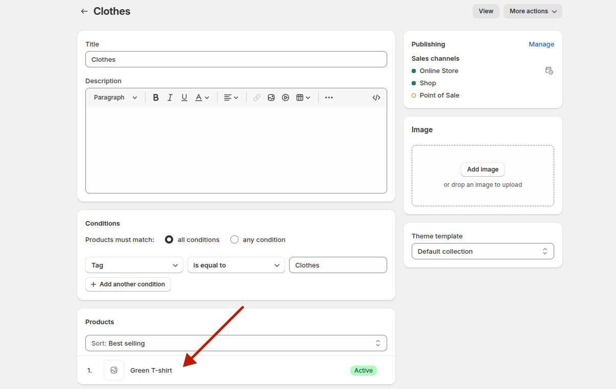 Add Products to a Smart Collection in Shopify: the product in the collection