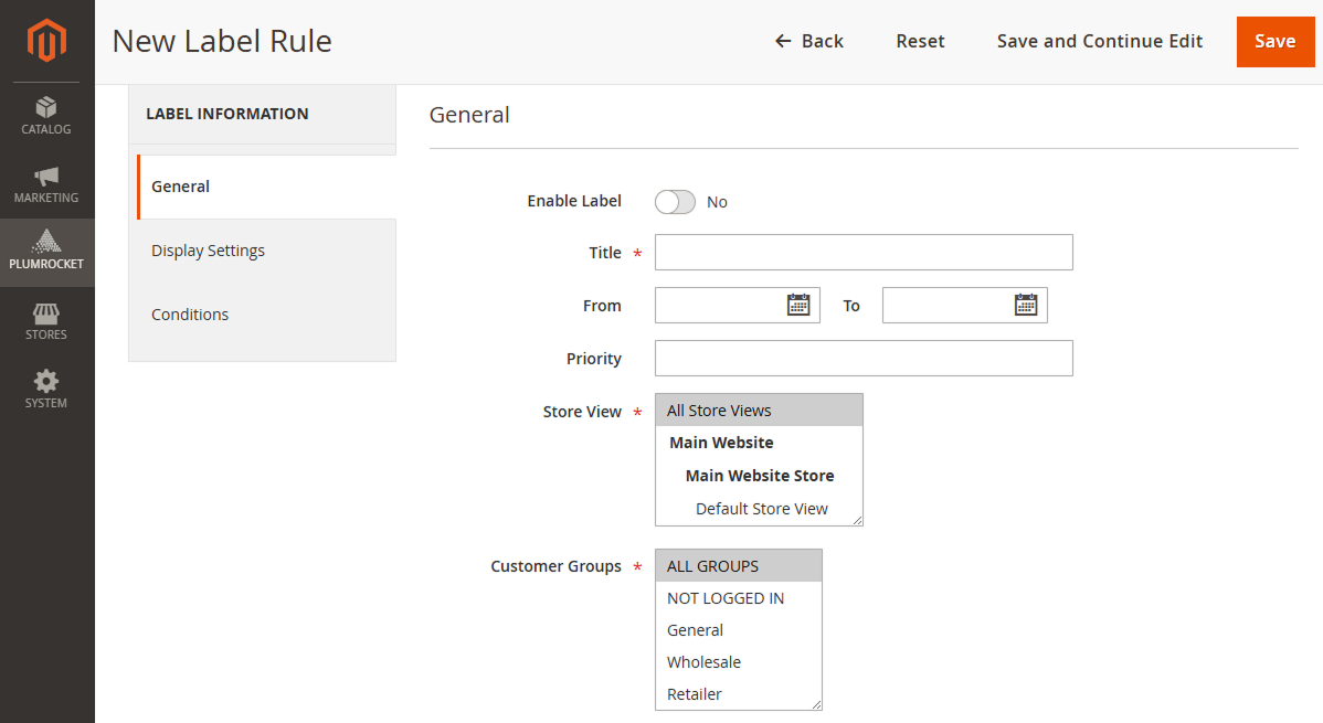 Create a new custom product label in Magento 2