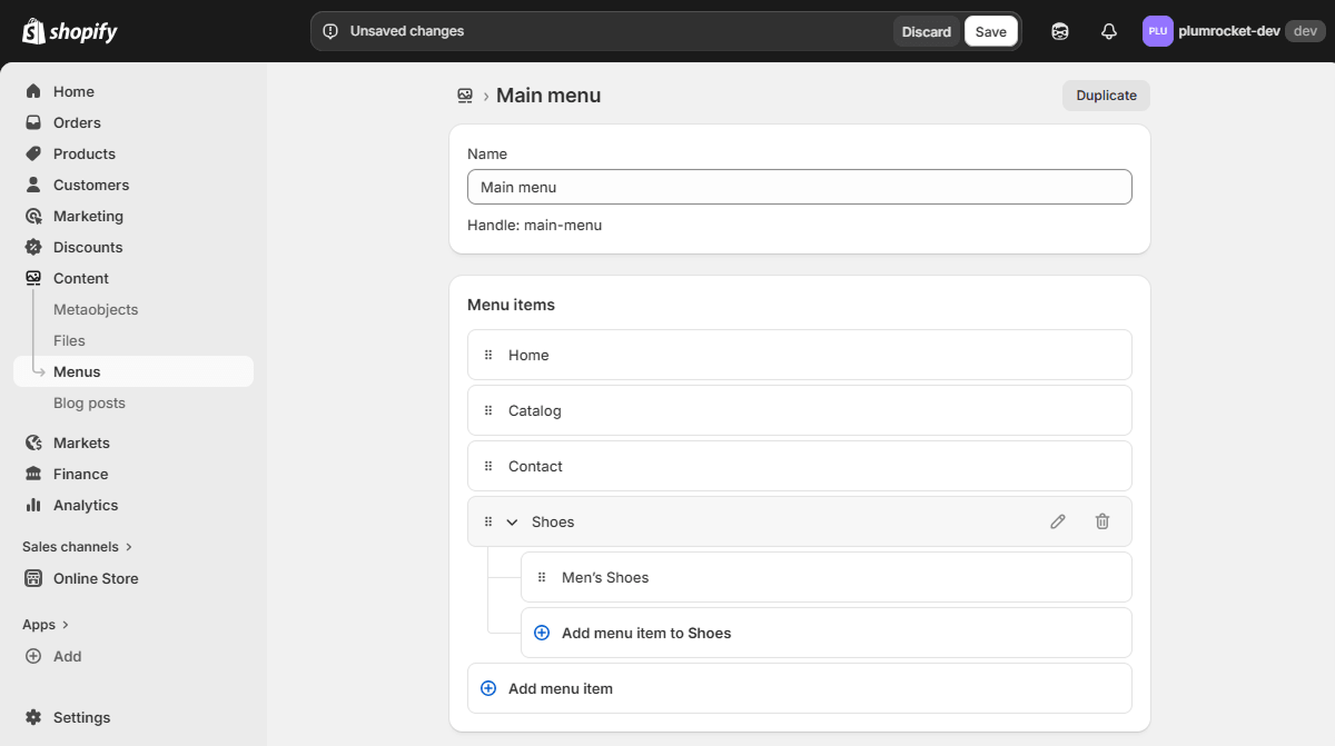 Method 1: Create Shopify Subcategories Through Your Store Menu