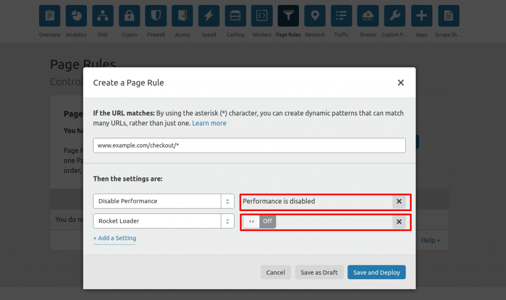 Creating a Page Rule for Cloudflare