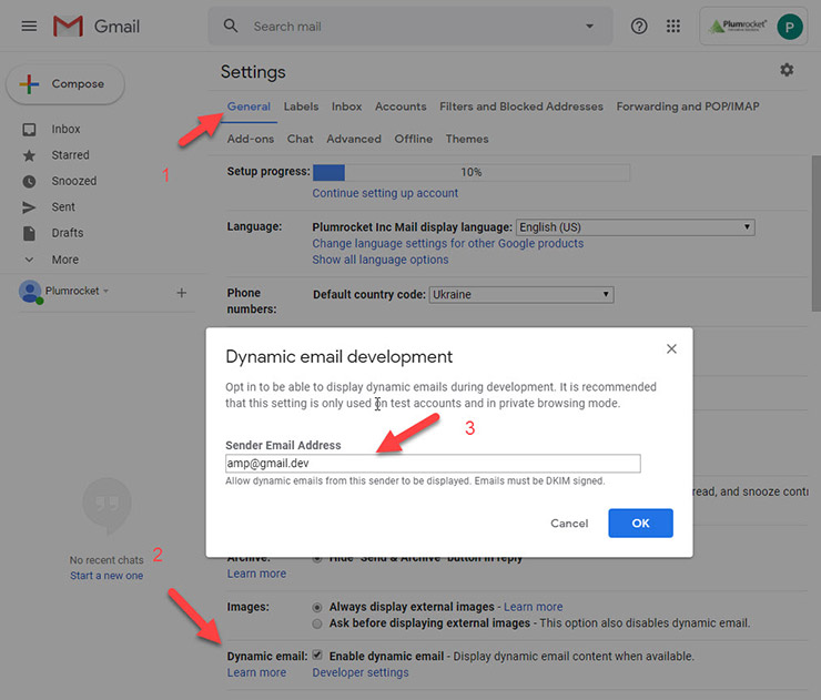 Gmail Developer Settings