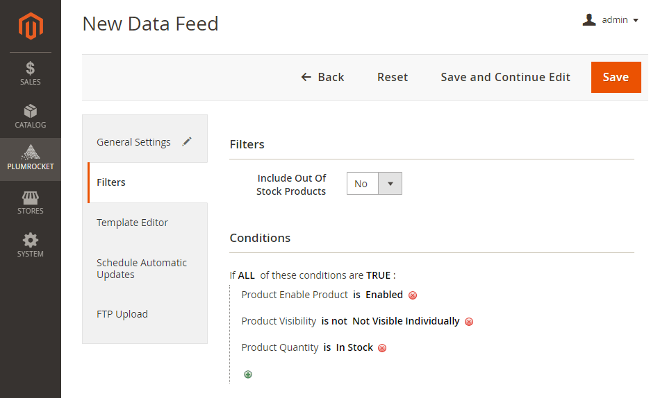 magento 2 facebook product feed: conditions